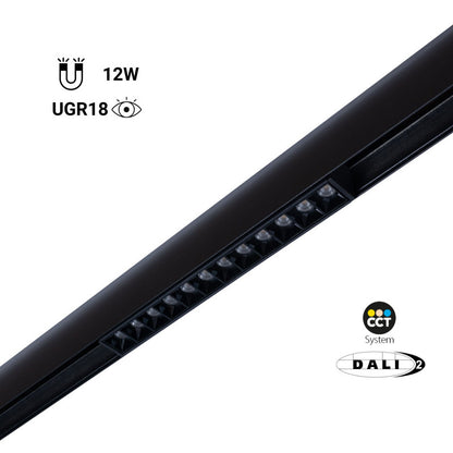 Trano 48V Magnet Schienensystem LED CCT Leuchte 12W/20W DALI‑2 dimmbar UGR18 – 2700‑6000K, 24° Spot, Aluminium, CE/ROHS
