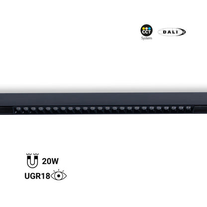 Trano 48V Magnet Schienensystem LED CCT Leuchte 12W/20W DALI‑2 dimmbar UGR18 – 2700‑6000K, 24° Spot, Aluminium, CE/ROHS