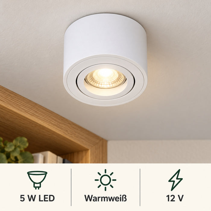 LED Mini-Aufbaustrahler rund schwenkbar 5-7W 50mm Decken-leuchte Spot MR16 12V