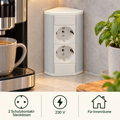 Möbel-Steckdose weiß Aluminium Schalter Tischsteckdose Küchensteckdose Steckdosenleiste Ecke, Variante: 2x Schuko – Lifestyle 1