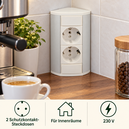 Möbel-Steckdose weiß Aluminium Schalter Tischsteckdose Küchensteckdose Steckdosenleiste Ecke, Variante: 2x Schuko – Lifestyle 3
