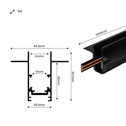 Trano Einbau‑Magnetschiene 20 mm Schwarz – 48V Magnet‑Stromschiene aus Aluminium, IP20, 1 m & 2 m, inkl. Abdeckung & Endkappen, CE/ROHS