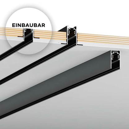 Trano Einbau‑Magnetschiene 20 mm Schwarz – 48V Magnet‑Stromschiene aus Aluminium, IP20, 1 m & 2 m, inkl. Abdeckung & Endkappen, CE/ROHS