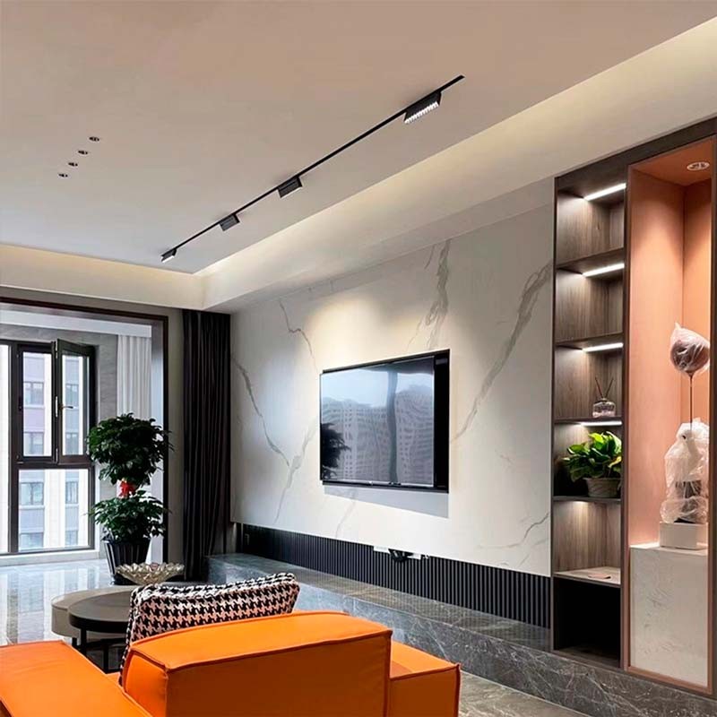 Trano Einbau‑Magnetschiene 20 mm Schwarz – 48V Magnet‑Stromschiene aus Aluminium, IP20, 1 m & 2 m, inkl. Abdeckung & Endkappen, CE/ROHS