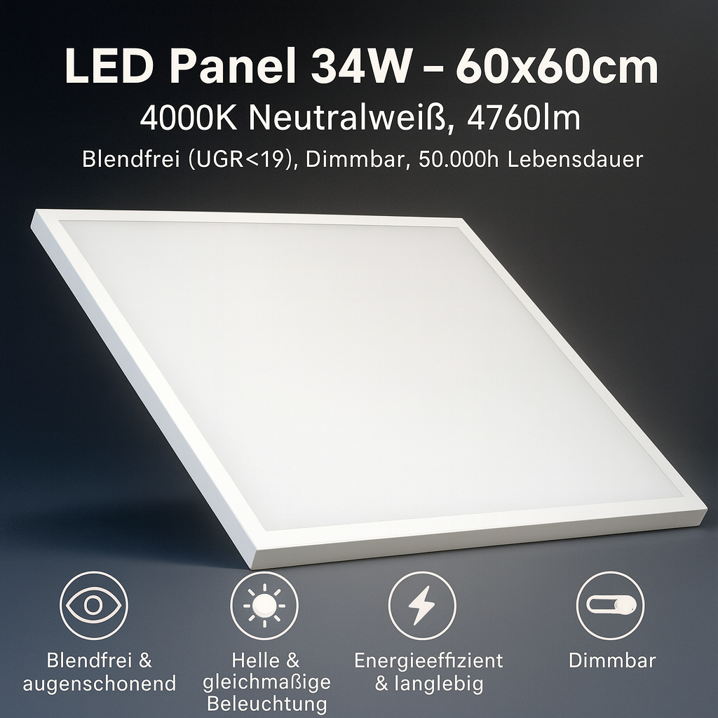 LED Panel 34W 4000K 4760lm  595x595 Einsatz in Büros, öffentlichen Gebäuden