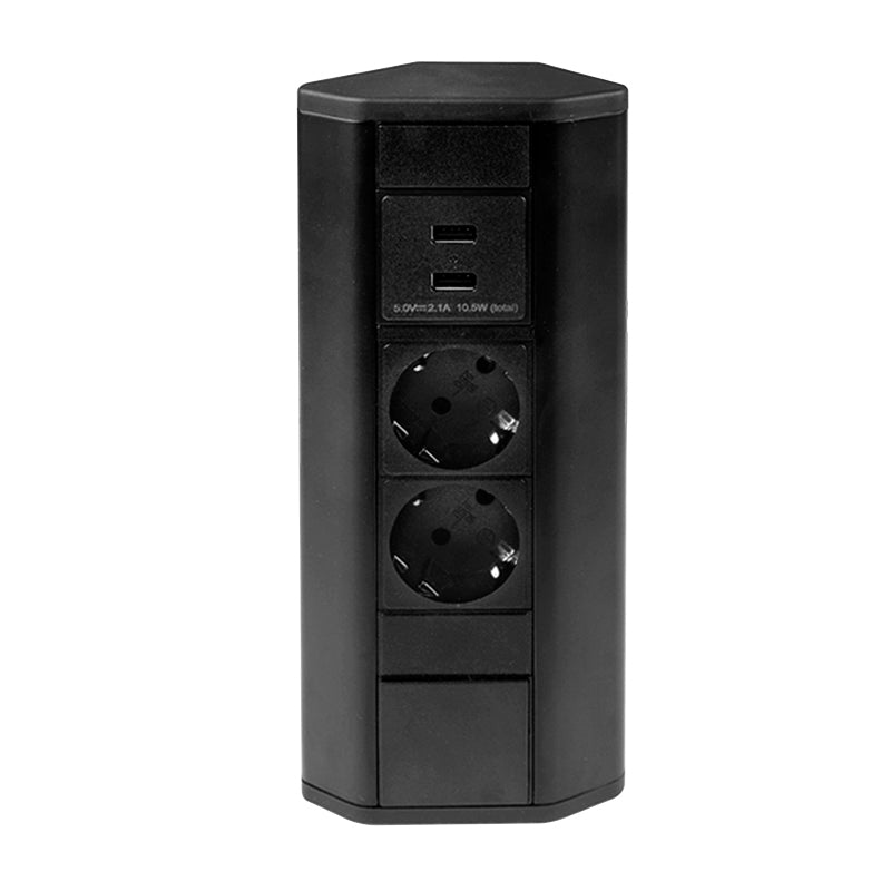 Steckdose schwarz Küche Büro 2-fach mit 2 USB Ecksteckdose