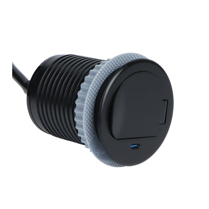 Einbausteckdose mit USB-C, schwarz, 230V AC, 3600W, IP20, Ø72mm, 1,8m Kabel