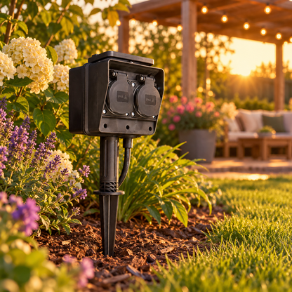 Trano Gartensteckdose mit Zeitschaltuhr – Abendgarten