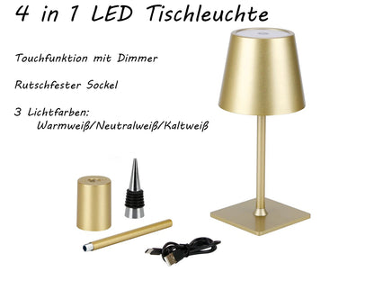 LED Akku Tischleuchte IP54 3,5W 400lm CCT 3000/4000/5000K Touchdimmer USB-C, in 5 Farben