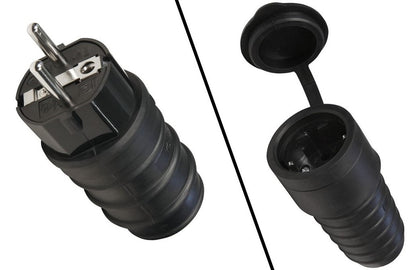 Robuster Gummi-Schutzkontaktstecker oder -Kupplung, Schwarz, Wiederanschließbar, DIN-Norm, 250V~