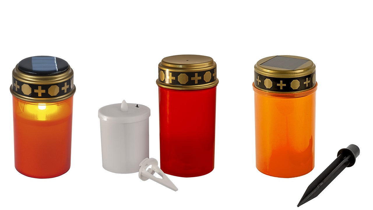 LED Solar-Grablichter in 3 Varianten - Rot, Gelb, Warmweiß, mit Flackereffekt, Timer und Erdspieß