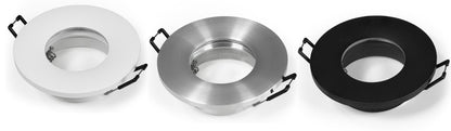 Hochwertiger Runder Einbaurahmen, IP44, Aluminium, für Feuchträume, mit Frontglas, in Matt Weiß/Schwarz/Gebürsteter Edelstahl