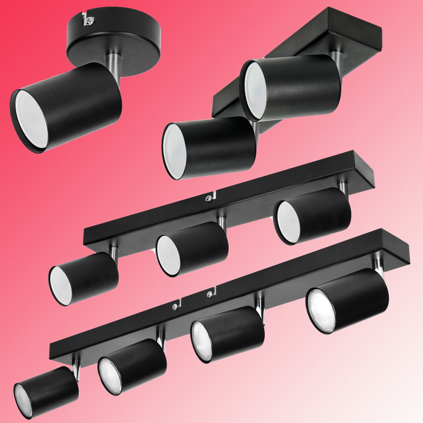 Elegante Wand- und Deckenleuchten in Schwarz, 1-4 Flammig, GU10