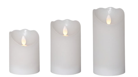 LED Echtwachs-Kerze in Weiß, 3 Größen, mit Timerfunktion, Batteriebetrieben, Innenbereich