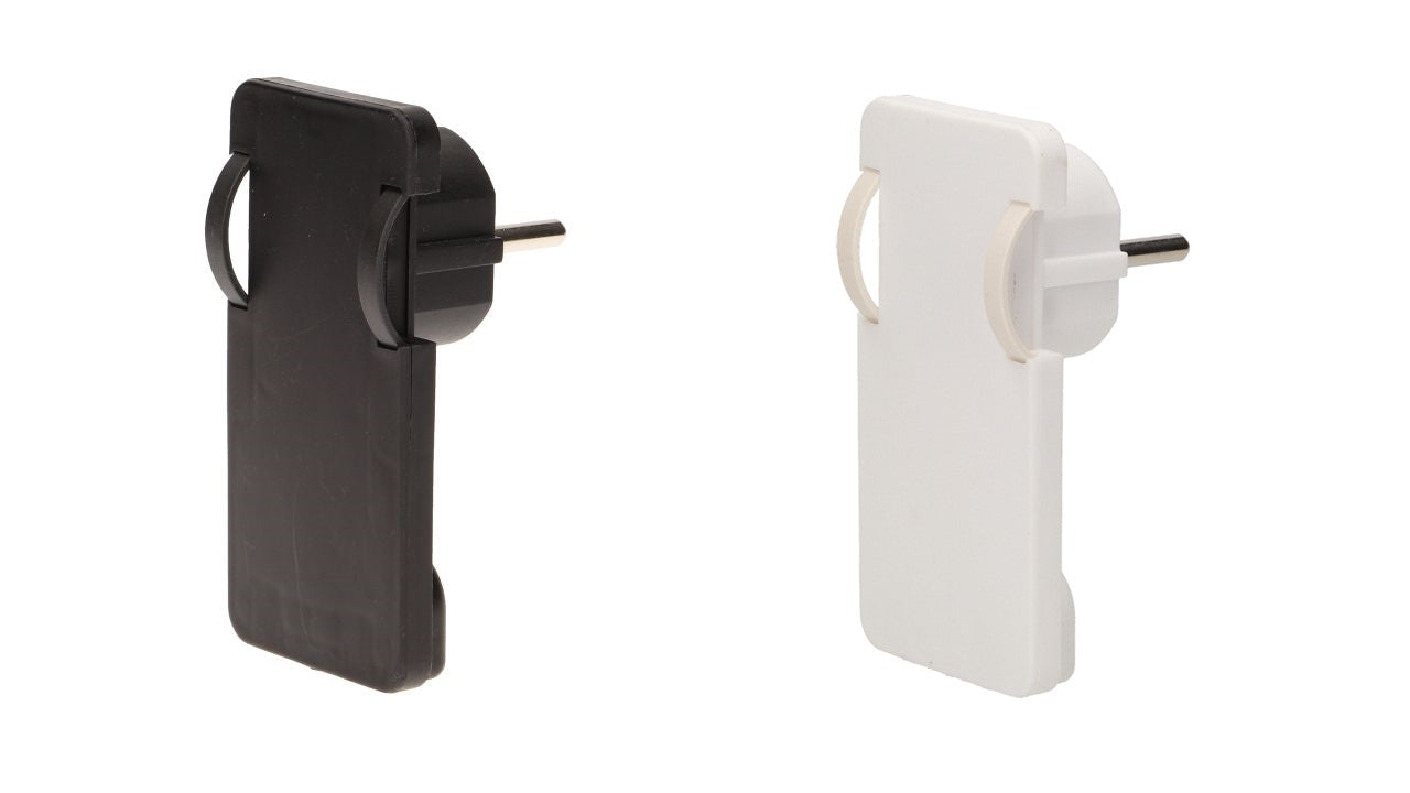 Hochwertiger Flachstecker-Winkelstecker mit Handgriff, uni-Schuko, Schwarz/Weiß