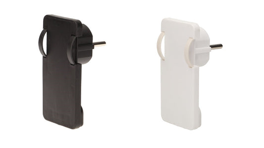 Hochwertiger Flachstecker-Winkelstecker mit Handgriff, uni-Schuko, Schwarz/Weiß