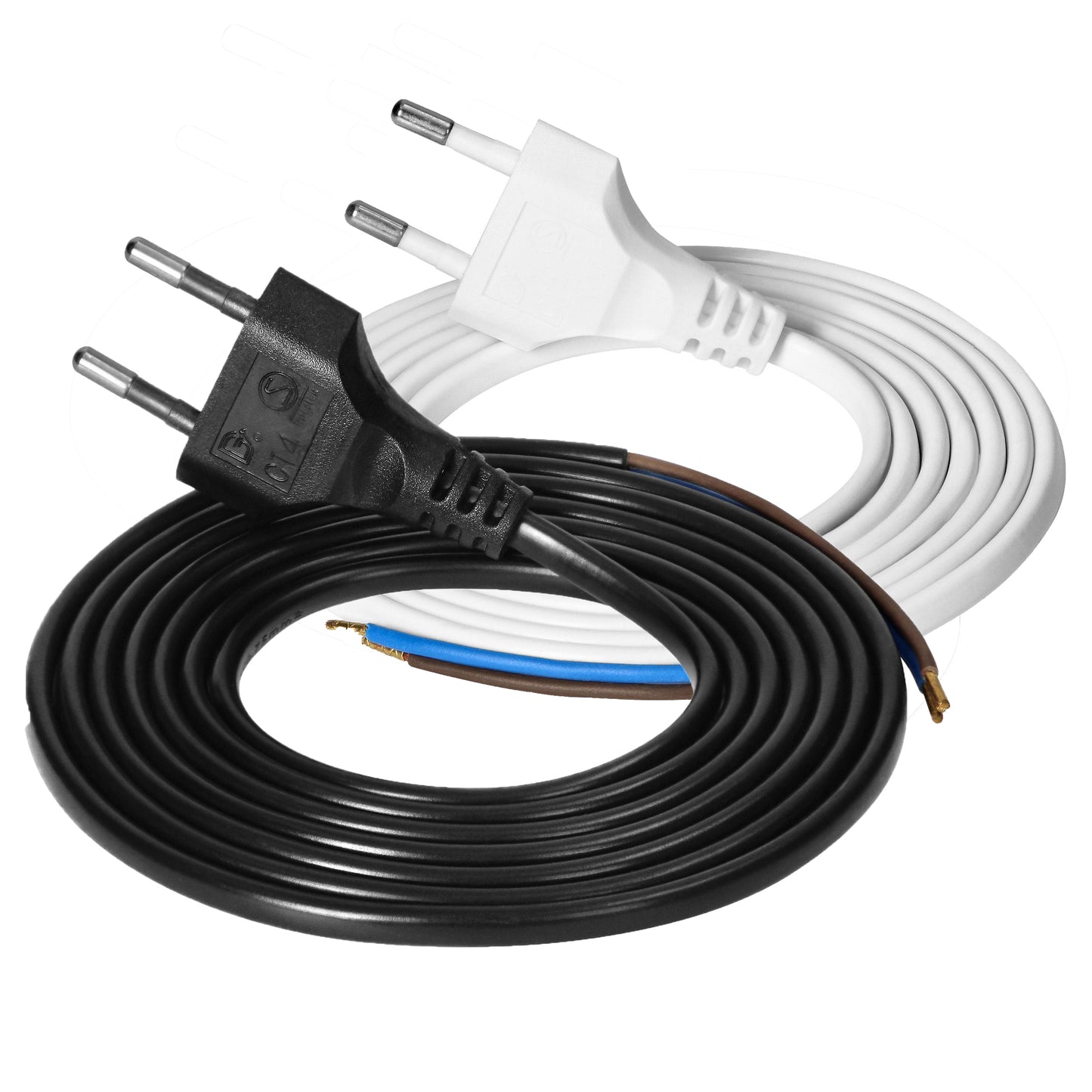 Euro-Netzkabel mit blanken Enden 2x0,75mm2, 1,9 Meter , weiß oder schwarz