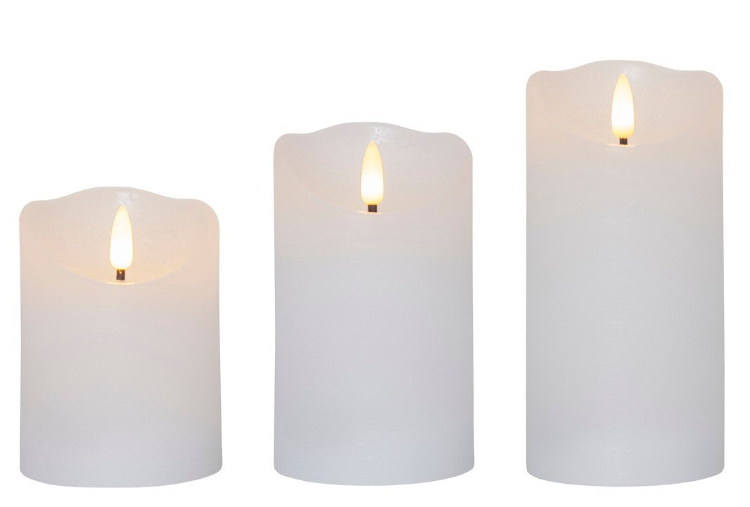 LED Echtwachs-Kerze Weiß, 3 Größen, Timerfunktion, Naturgetreue Flamme, Innenbereich