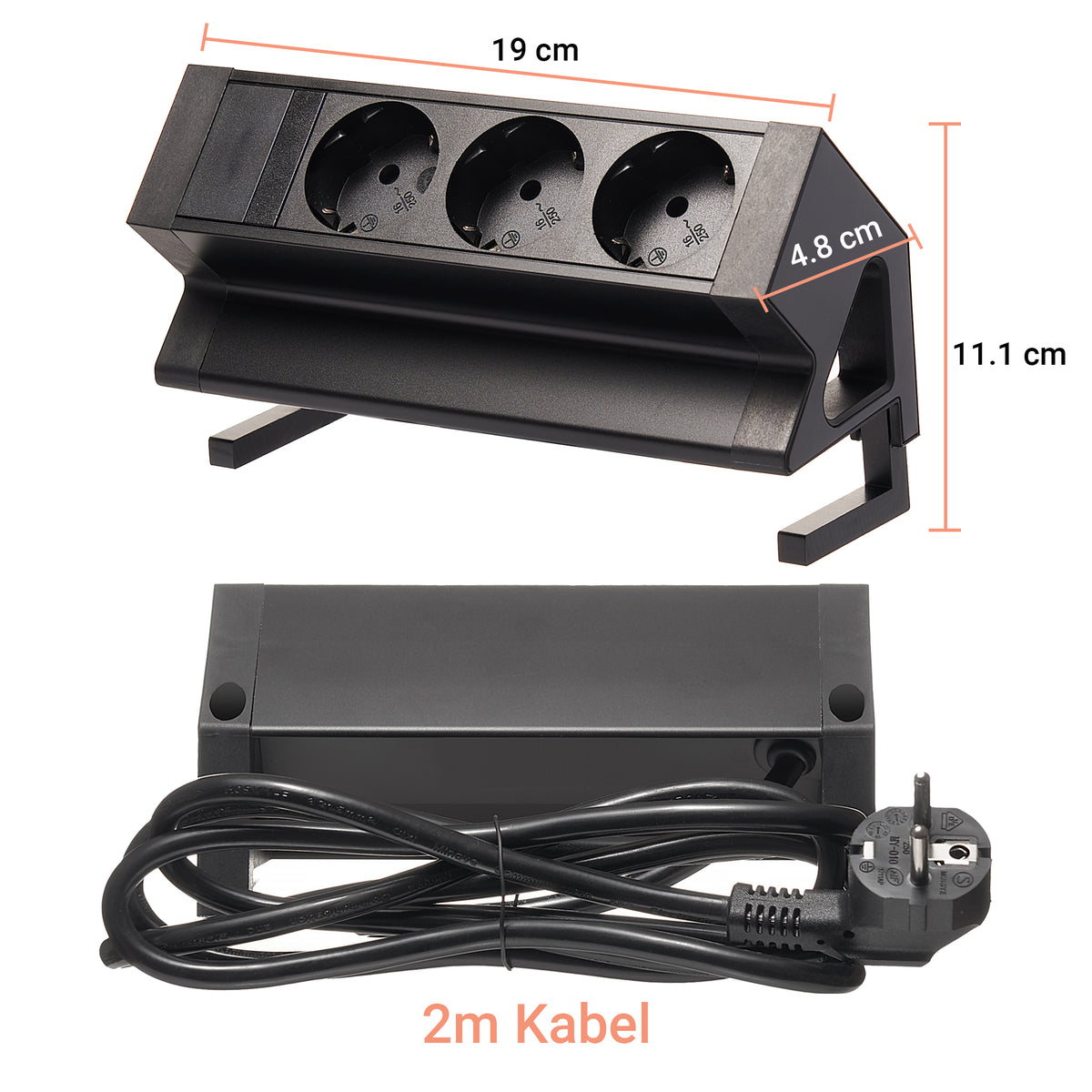 Möbel-Steckdose 3-fach Mehrfachsteckdose Steckdosenleiste Büro 2m Kabel Tisch