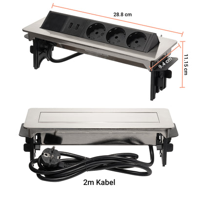 Möbel-Steckdose 3-fach 2x USB Mehrfachsteckdose Küche 2m Kabel Steckdosenleiste