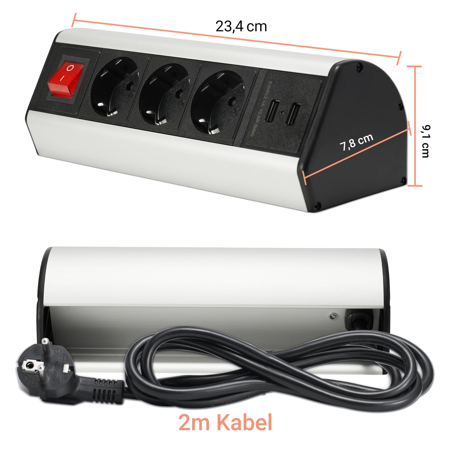 Möbel-Steckdose Schreibtisch Küche Büro Schalter Kabel USB Mehrfachsteckdose