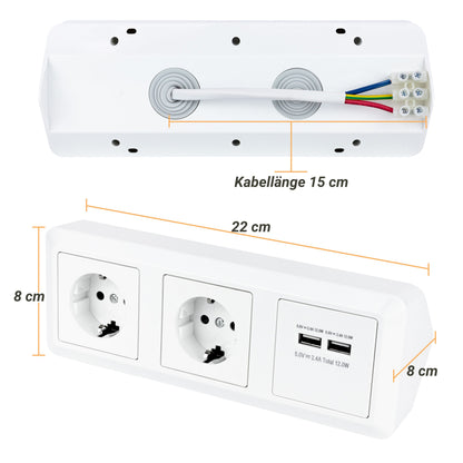 Möbel-Steckdose 2-fach und 2 USB Mehrfachsteckdose Küche Büro Steckdosenleiste