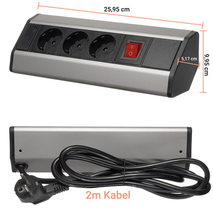 Möbel-Steckdose Schalter Mehrfachsteckdose Küche Büro Steckdosenleiste 2m Kabel