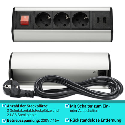 Möbel-Steckdose Schreibtisch Küche Büro Schalter Kabel USB Mehrfachsteckdose