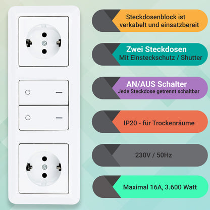 Möbel-Steckdose Küche Büro 2er Schalter weiß Mehrfachsteckdose Steckdosenleiste