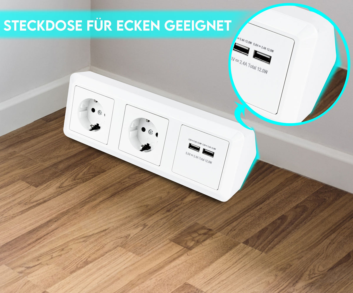 Möbel-Steckdose 2-fach und 2 USB Mehrfachsteckdose Küche Büro Steckdosenleiste