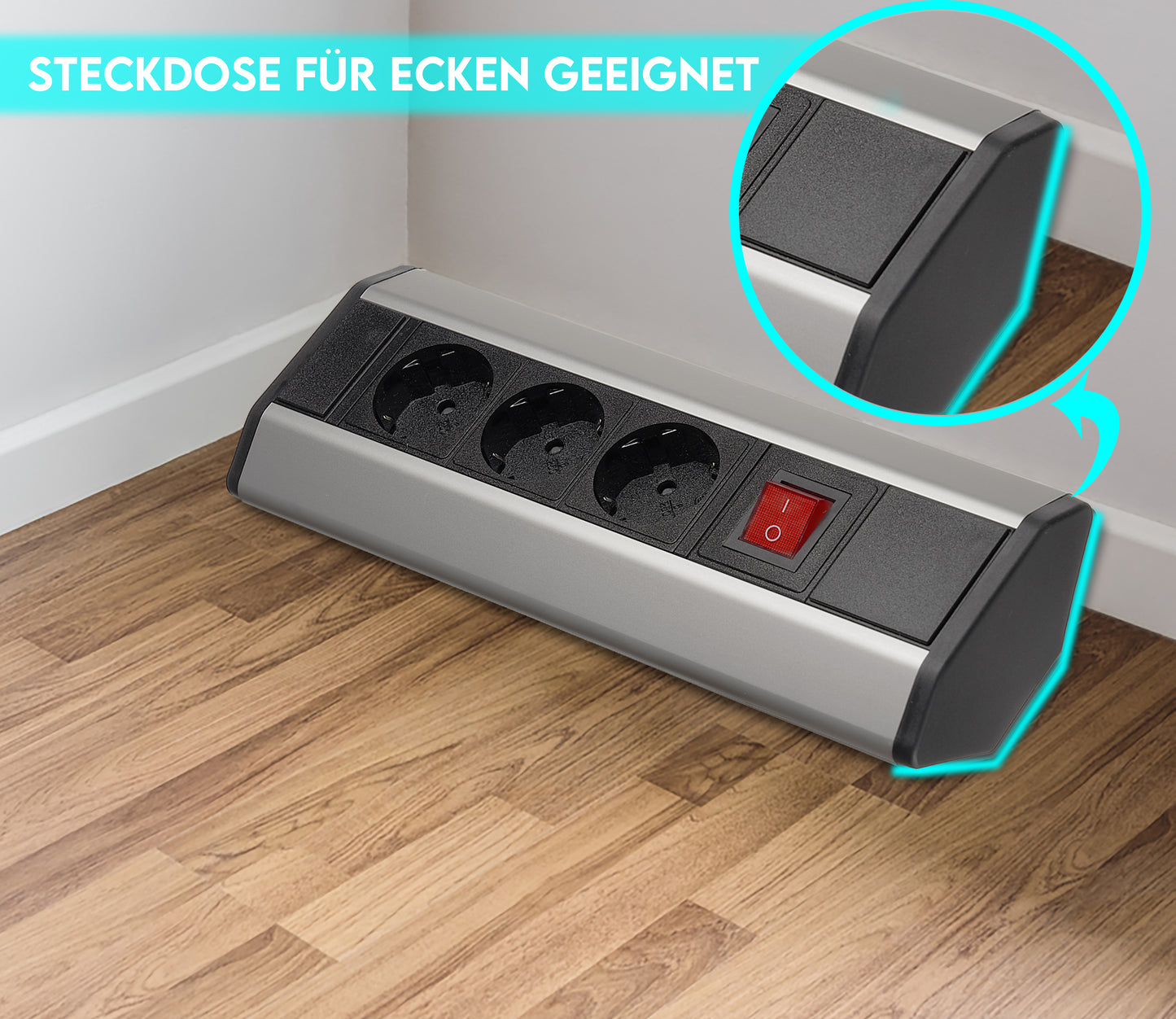 Möbel-Steckdose Schalter Mehrfachsteckdose Küche Büro Steckdosenleiste 2m Kabel
