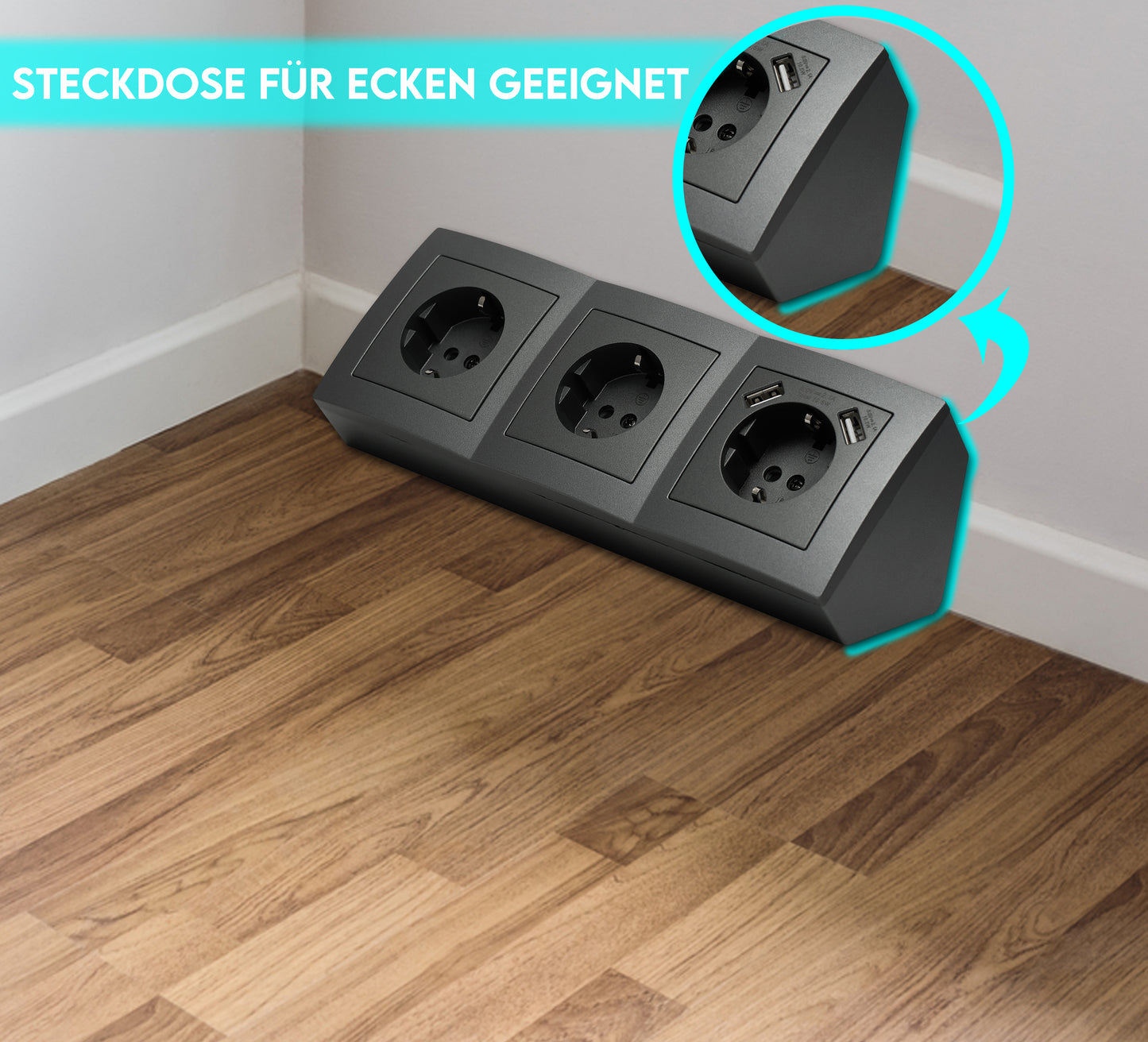 Möbel-Steckdose 3-fach 2x USB Mehrfachsteckdose Küche Büro Steckdosenverteiler