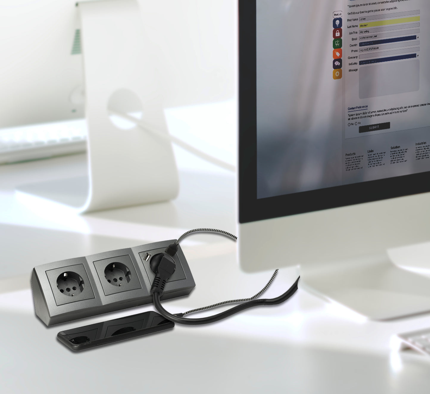 Möbel-Steckdose 3-fach 2x USB Mehrfachsteckdose Küche Büro Steckdosenverteiler