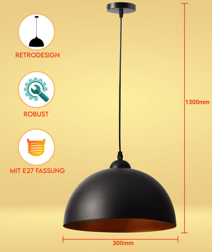 2x Pendelleuchte schwarz gold Hängeleuchte Deckenleuchte Retro-Design