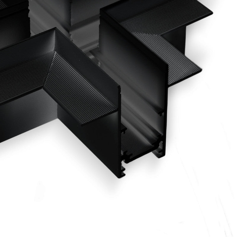 Trano Verbinder für 20 mm Einbau‑Magnetschienen – L, T & X – 90° Verbindungen, Aluminium, IP20, Schwarz, inkl. Montagezubehör, magnetisches 48V System