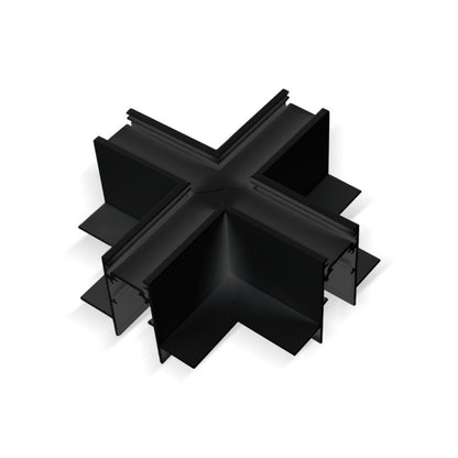 Trano Verbinder für 20 mm Einbau‑Magnetschienen – L, T & X – 90° Verbindungen, Aluminium, IP20, Schwarz, inkl. Montagezubehör, magnetisches 48V System