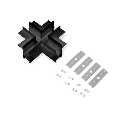 Trano Verbinder für 20 mm Einbau‑Magnetschienen – L, T & X – 90° Verbindungen, Aluminium, IP20, Schwarz, inkl. Montagezubehör, magnetisches 48V System