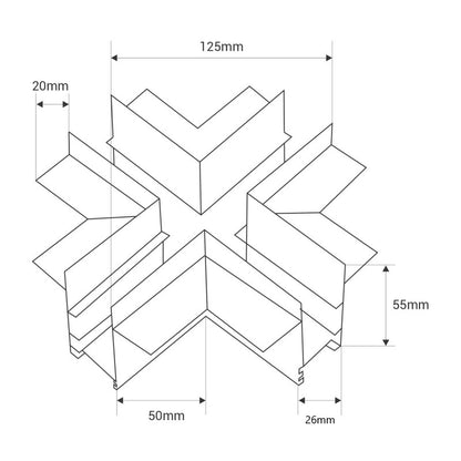 Trano Verbinder für 20 mm Einbau‑Magnetschienen – L, T & X – 90° Verbindungen, Aluminium, IP20, Schwarz, inkl. Montagezubehör, magnetisches 48V System